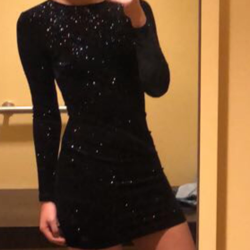 black sparkly long sleeve dress